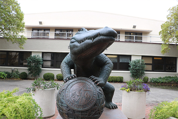 SF State Gator statue outside of Gym